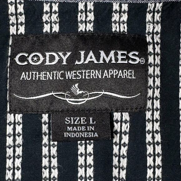 Cody James Western Shirt Mens Large Black White Stripe Sawtooth Pockets Snap - Picture 7 of 16